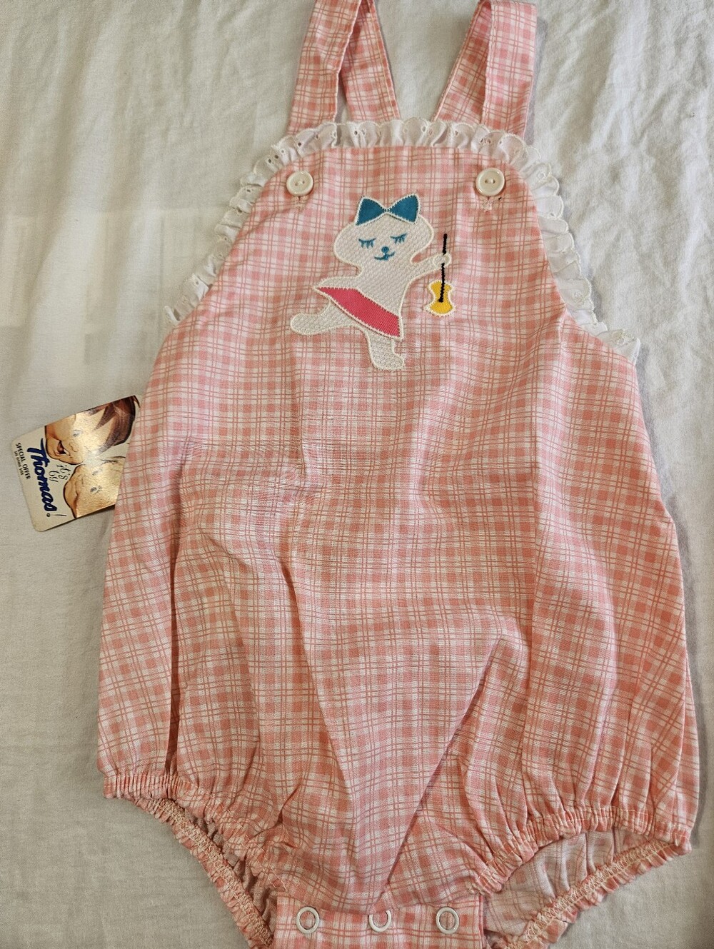 NOS Vintage 1960s By Thomas Baby Girl Bubble Romper Plaid Gingham Deadstock NWT